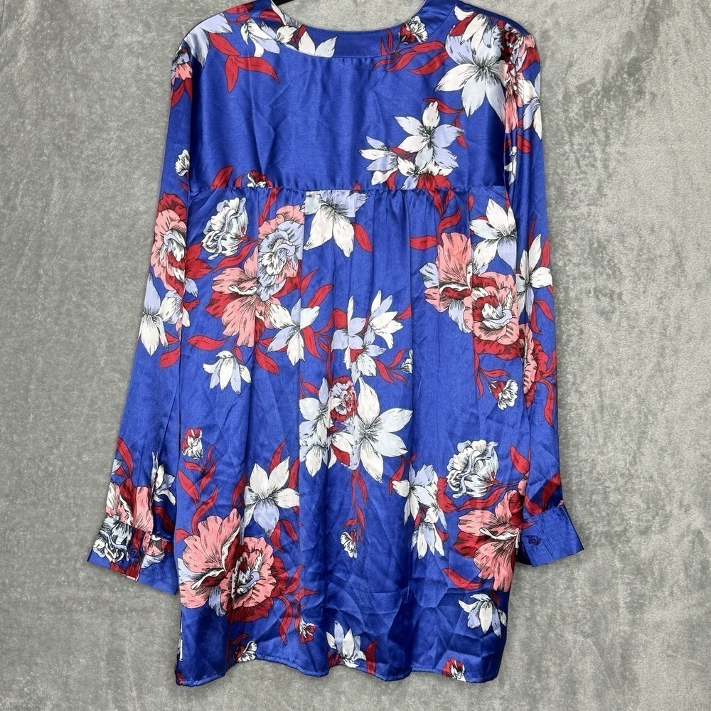 Jessica London 18W 2X Shirt Top Blue Floral Flower Long Sleeve V Neck Tunic - Picture 4 of 5